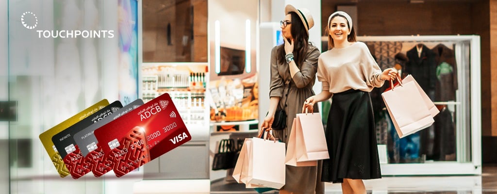 ADCB | ADCB TouchPoints and discounts Unlock a world of exclusive rewards and benefits with ADCB loyalty TouchPoints and our valuable discounts and offers Loyalty program ADCB TouchPoints Start earning points, unlocking exclusive rewards and enjoying your shopping experience.. Learn more ADCB offers Offers & DIscounts ADCB makes your shopping experience even more rewarding by providing a