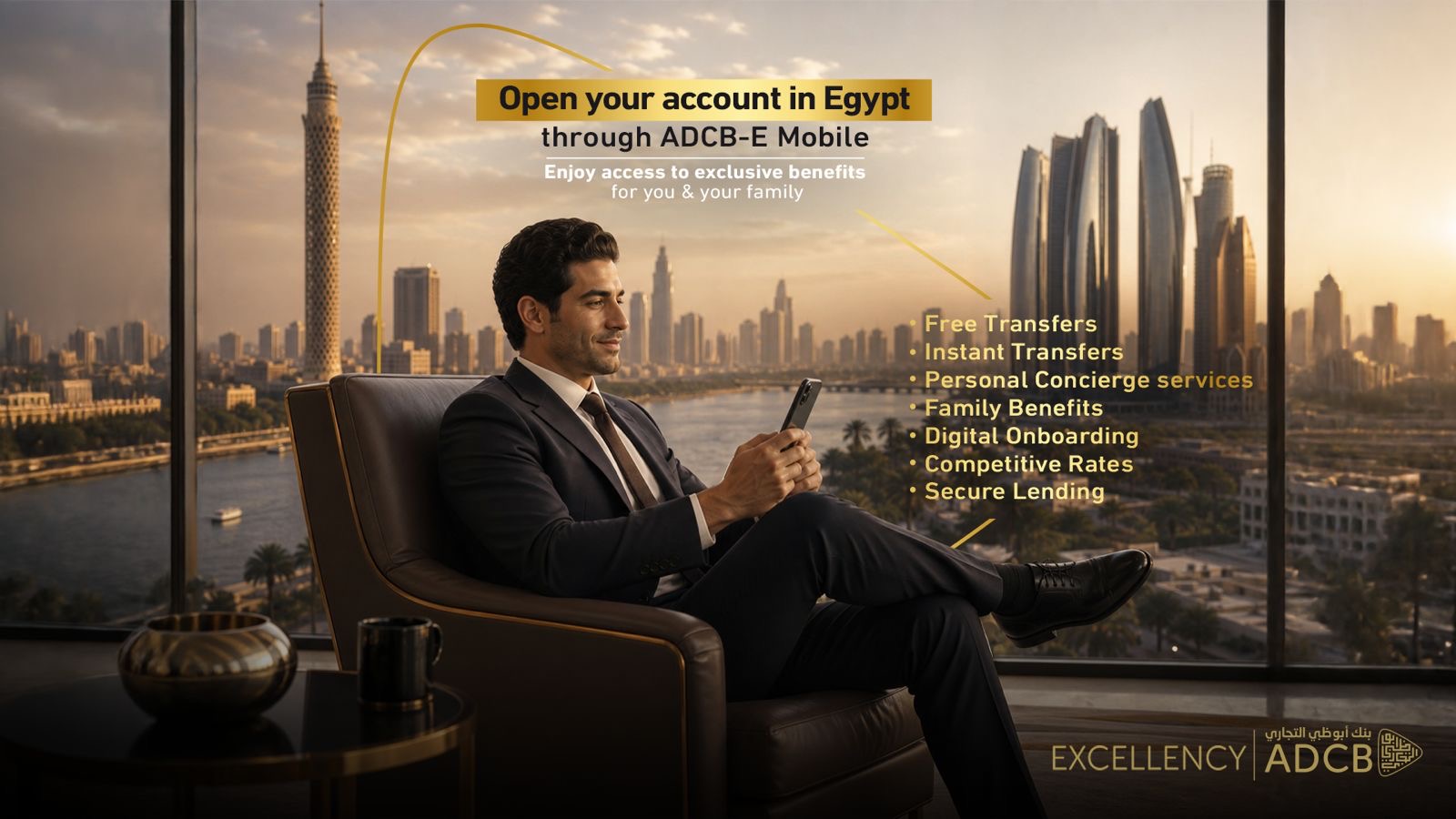 ADCB | Through the ADCB-E Mobile App, enjoy a seamless and premium banking experience designed for Egyptians living in the UAE.